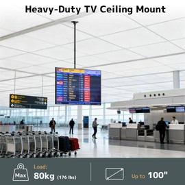 Ceiling TV Mount for 50-100 Inch Flat & Curved TVs up to 176lbs, Full Motion 360° Rotation TV Bracket with Adjustable Height, Tilt & Swivel, Max VESA 800x600mm, Fits LCD LED OLED 4K Screens, Black