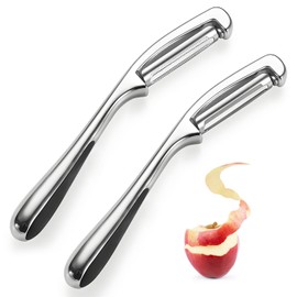 Universal Peeler (2 Pieces), 16.5 x 2 cm Vegetable Peeler Zinc Alloy Ergonomically Shaped Handle for Potatoes, Carrots, Silver, 1 Piece Micro Toothed + 1 Piece Straight Peeler