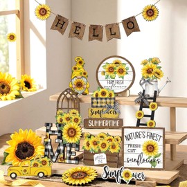 23 Pcs Sunflower Tiered Tray Decor Set Farmhouse Summer Decor