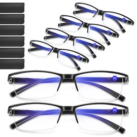 AIMISUV 6Pcs Reading Glasses Men,Spring Hinge Blue Light Blocking Readers,Anti Eyestrain Computer Magnifying Eyeglasses (4.0X)