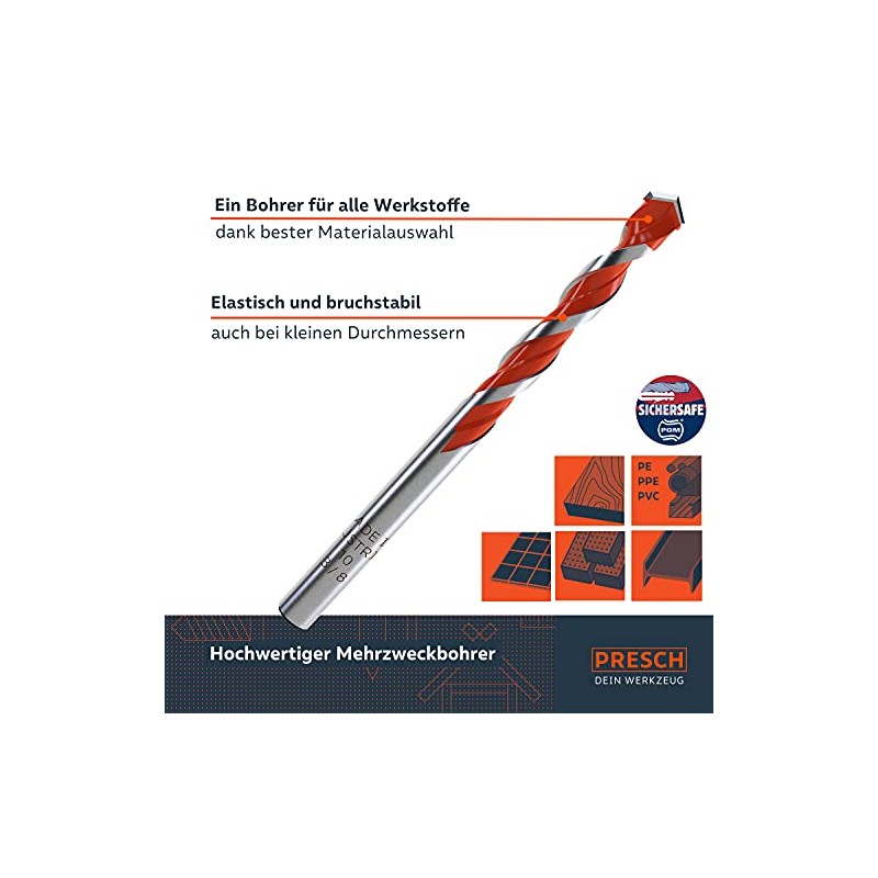 Presch Universal Drill Bit Set Professional 5-Piece Carbide Multi-Purpose Drill