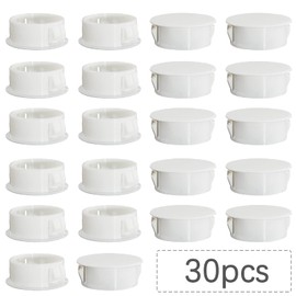 Murtenze 30 Pack 25mm (1") White Hole Plugs, Plastic Flush Type Hole Plugs Snap in Locking Hole Tube, Furniture Fencing Post Pipe Insert End Caps