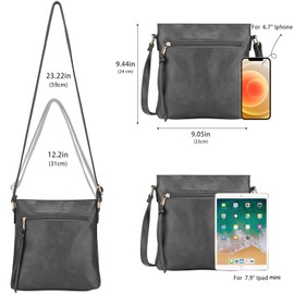 dobsechs Umhängetasche aus weichem PU-Leder für Damen, Crossbody-Tasche mit mehreren Taschen, verstellbarer Riemen, perfekt für den täglichen Gebrauch, PU A270-grau
