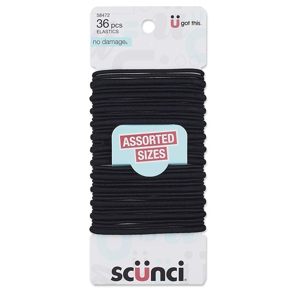 Scunci No Damage Assorted Size 4mm & 2mm Elastics, 36 Count (Pack of 1)