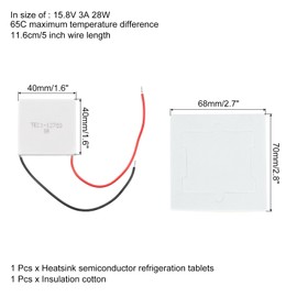 sourcing map TEC1-12703 Semiconductor Refrigeration Tablets 15.8V 3A 28W Heatsink Thermoelectric Cooler Cooling Plate Module 40x40mm