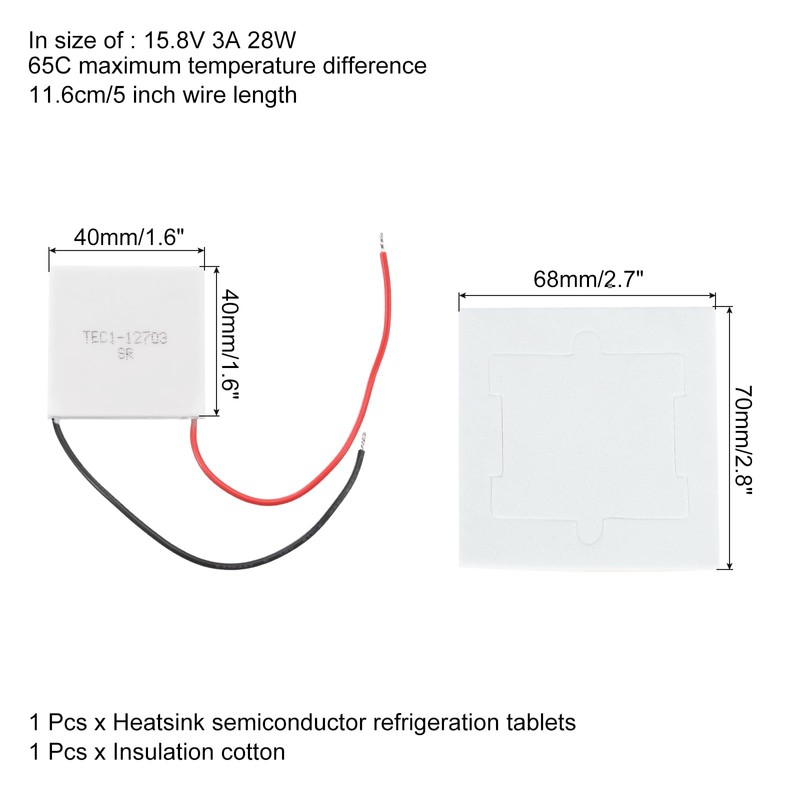 sourcing map TEC1-12703 Semiconductor Refrigeration Tablets 15.8V 3A 28W Heatsink