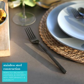 Argon Tableware Stainless Steel Dinner Forks - 19.5cm - Black - 4X Dining Forks High Polished Metal Fork 4-Piece Table Fork Cutlery Set