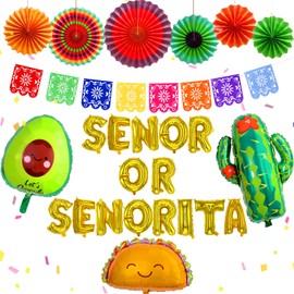 JeVenis Senor or Senorita Gender Reveal Decorations Senor or Senorita Gender Reveal Balloons Senor or Senorita Backdrop Senor or Senorita Banner Senor Senorita Gender Reveal Party Supplies