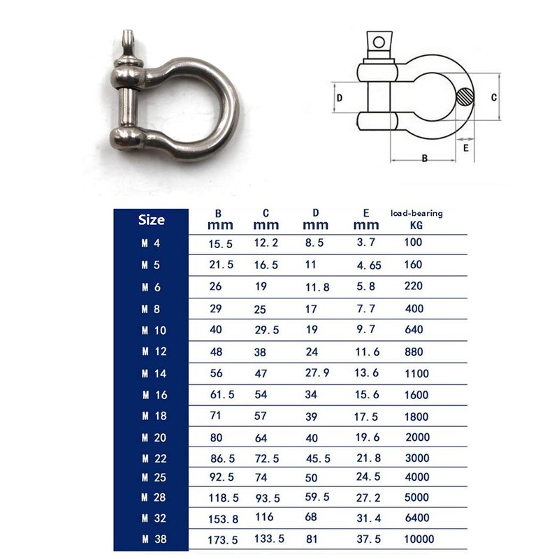 M6 D Ring Shackle Boat Anchor Shackle 304 Stainless Steel