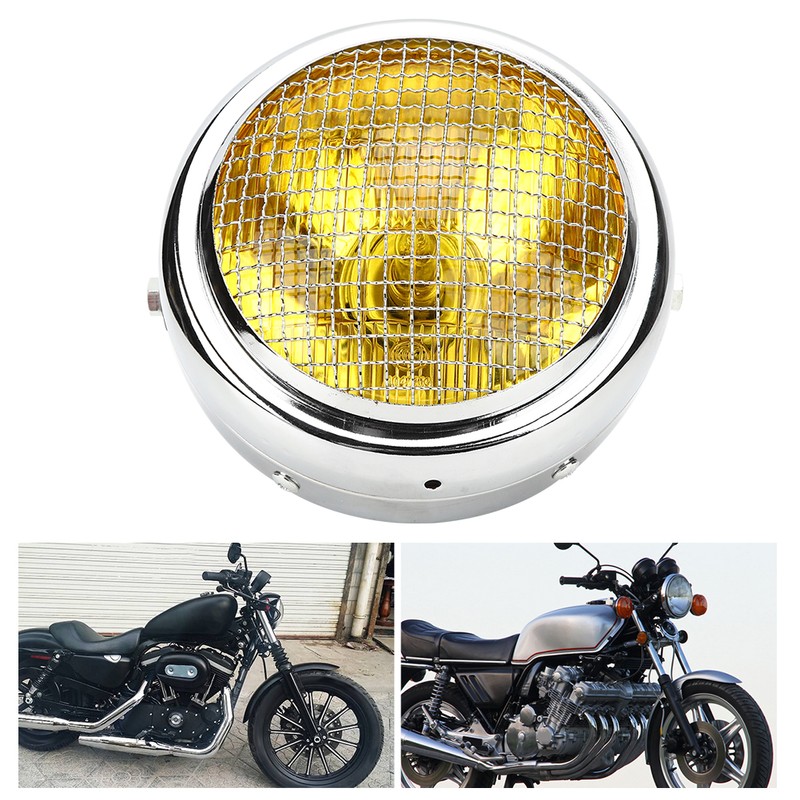 7in 55W Motorcycle Grill Headlight Vintage Style High/Low Beam Halogen