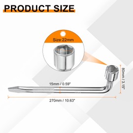 sourcing map Car Spare Tire Lug Wrench 22mm Carbon Steel l Type Slotted End Hexagon Socket Wrench L-Shaped Tire Repair Tool for Automobile Repair