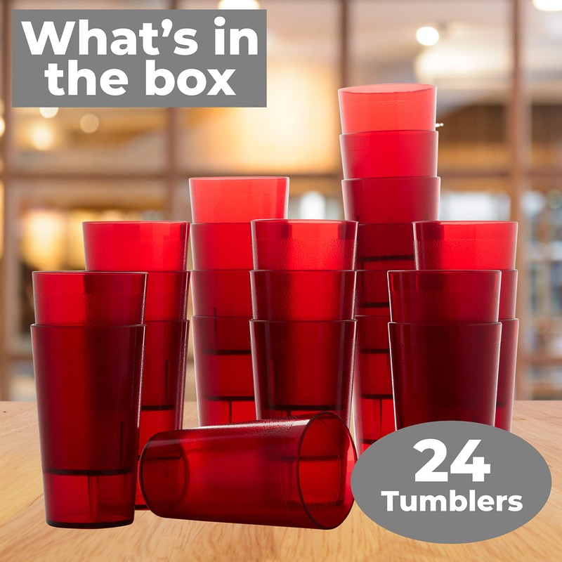 Restaurant Grade, BPA-Free 12oz Red Plastic Cups 24pk. Super Durable,