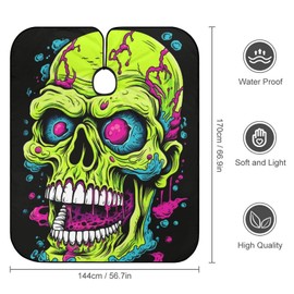 TEERMLLQWA Head Skull Zombie Professional Barber Cape Polyester Hair Cutting Salon Cape Water Stain Resistant Apron Cutting Hair Beard Hairdressing Cape Anti-Static Haircut 56.7×66.9 Inch 1Pack