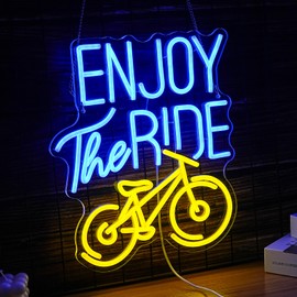 Noasktt Enjoy The Ride Neon Sign, Gym Sign Fitness Neon Light, Motivational Sport Exercise Bike Sign Wall Decor Led Business Signs Backdrop Lights Wall Hanging Creative Neon Lights Signs Usb Powered