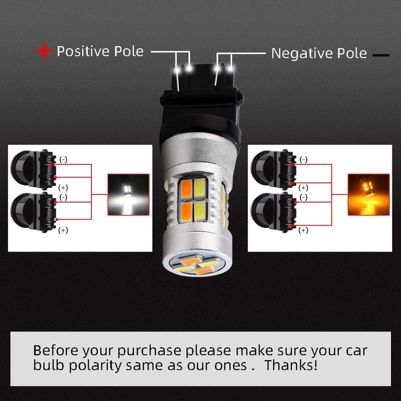 Grandview 3157 Amber/White Switchback Turn Signal LED Light Bulbs 12V