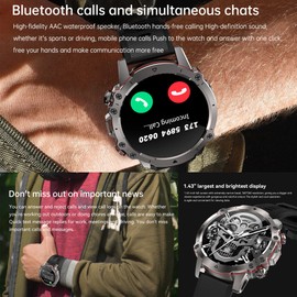 Men's Smartwatch with Phone Function, 1.43 Inch HD Full Touchscreen 5ATM with 110+ Sports Modes, Fitness Tracker, Sports Watch, Sleep Monitor, Pedometer, Message, Reminder, Heart Rate Monitor Watch