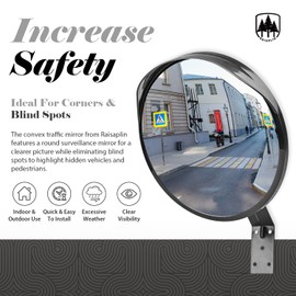 12-Inch Convex Security Corner Mirror, Raisaplin Adjustable Acrylic Indoor Outdoor Wide Angle View Security Mirror Safety Traffic Mirror for the Garage Blind Spot Store Safety Warehouse Side View