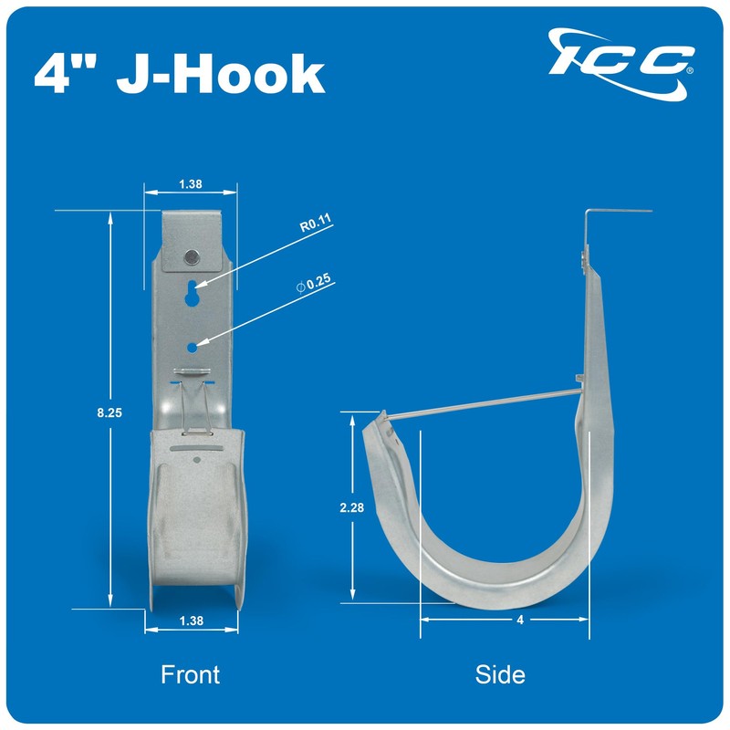 ICC Ceiling Mount J Hook 4” with Retainer Clip -