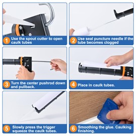 Caulk Gun Kit, White Silicone Sealant + Caulk Gun + Caulking Tool Kit - All-Purpose 100% Silicone Caulk (10 oz Tube), with Caulk Gun, Smoothing Tool, Scraping Tool and Masking Tape