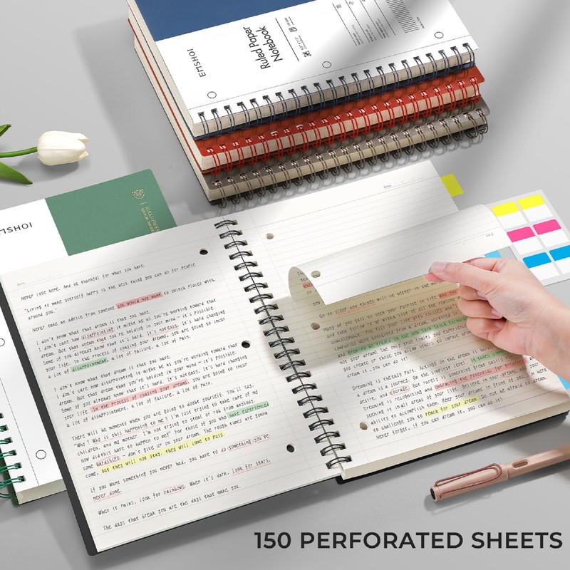 EMSHOI A4 Spiral Notebook College Ruled Lined Journal, 11.2" X