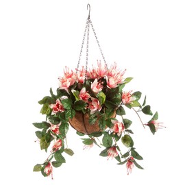 OakRidge Fully Assembled Artificial Fuchsia Hanging Basket, Pink â Polyester/Plastic Flowers in Metal/Coco Fiber Liner Basket for Indoor/Outdoor Use