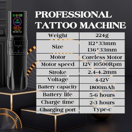 Professional Rotary Machine Kit with 1800mAh Power Supply and Tranfer Paper Practice Skin, Other Gift Supplies for Beginners and Experienced Artist
