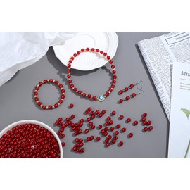 XIANNVXI 500Pcs Red Pearl Beads for Jewelry Making 8mm Red Pearl with Hole for Bracelets Necklace Making