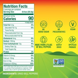 BranchOut Bell Pepper Crisps, Delicious Dried Ramen Toppings & Salad Toppers, Gluten Free, GentleDry Locks in Nutrition, Better than Freeze Dried Food, 4.5oz Party Bag