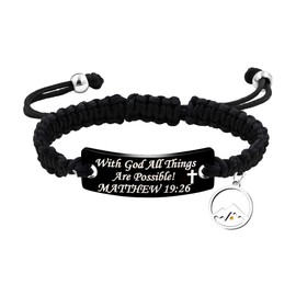 Christian Braided Rope Bracelets Engraved With God All Things are Possible Matthew 19 26 (Y2565-black-RoundMountain)