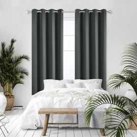 Deconovo Blackout Curtains for Bedroom, Thermal Insulated Room Darkening Window Drapes, Energy Efficient Grommet Curtains,Dark Grey,52Wx84L in,2 Panels