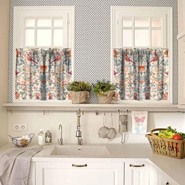 William Morris - Cortina de cenefa de cocina, estilo bohemio, retro, diseño de pájaros, elegante, con estampado de animales, para cocina, sala de estar, baño, cafetería, decoración de caña, cenefas