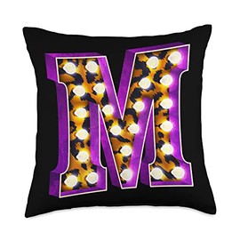 Retro Funky Marquee Letter M Initial Name Monogram Vintage Throw Pillow, 18x18, Multicolor