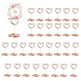 SHUOHONG Pack of 30 Pink Place Card Holders, Photo Holder, Card Stand, Menu Card Holder, Photo Holder with Clips, Memo Holder, Place Card Holder for Weddings, Banquets, Parties (Heart-shaped)