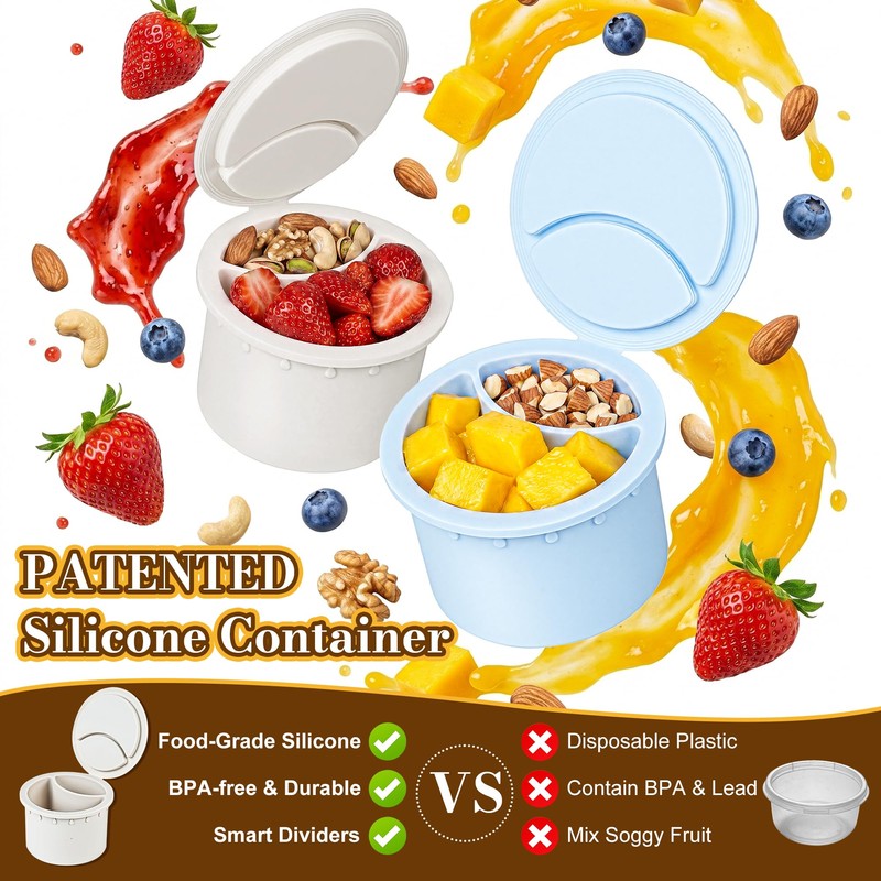 Syntic 32 Oz Glass Overnight Oats Container with Silicone Divider