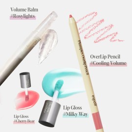 espoir Plumpies Lip Colloection OverLip Pencil #Cooling Volume │Pencil Type Color Lip Liner with Plumping Effects │ Sharpener Included for Define Lip Lines │ Voluminous Lip Makeup with MLBB Color