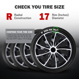 AUTOWIKI 17 Inch Hubcaps for 17inch Standard Steel Wheel Rims - Snap On Auto Tire Replacement Exterior Hub Caps for Car Truck SUV (Set of 4, Black & White)