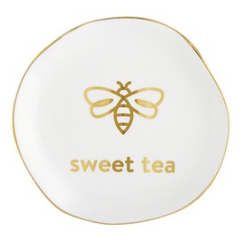 Santa Barbara Design Studio Tea Bag Holder White Ceramic Gold Foil Tea Rest, 3.5" Diameter, Sweet Tea