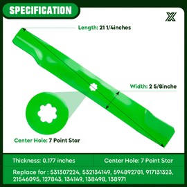 Youxmoto Mower Blade Fit for John Deere AM141034 M154062 AM137329, X300 LA120 D100 D105 D110 D120 D125 D130 E100 E110 E120 E130 S240 SST15 SST16 X110 42 inch Deck 2 Pack
