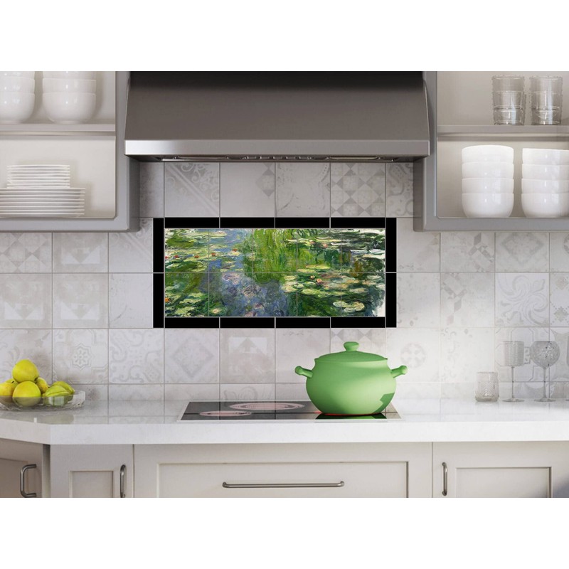 Carpe Diem Designs Ceramic Tile Mosaic Mural, Monet Waterlilies, Kitchen
