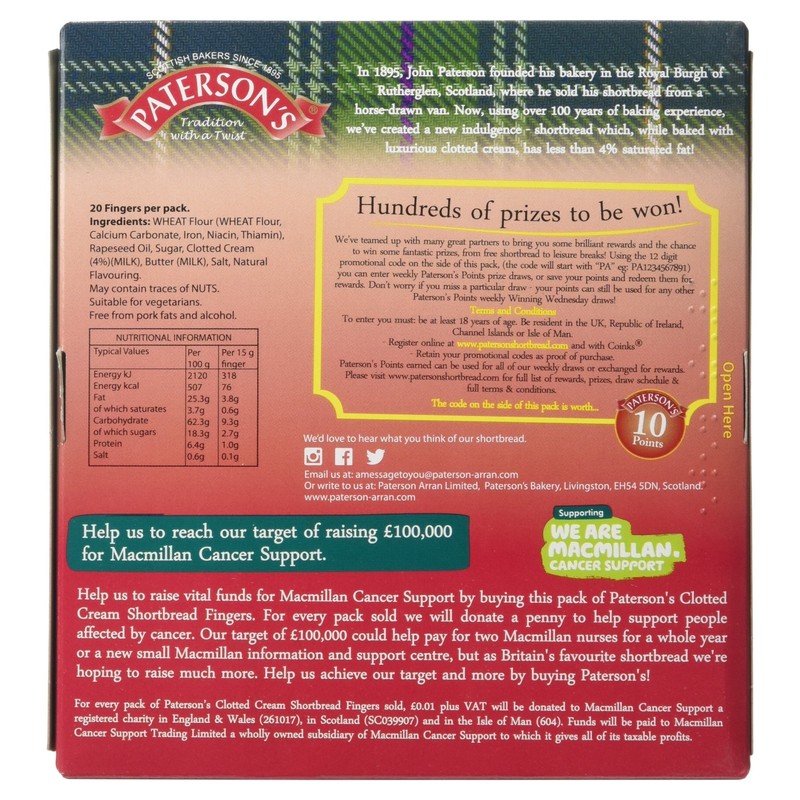 Paterson's Clotted Cream Shortbread Fingers, 300g