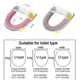 2 pcs Universal Thickened Toilet Seat Cushion Cover Warm Washable and Reusable Soft Toilet Seat Cover Pads with Zipper (Red + Grey)
