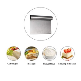 2 raspadores y picadores de alimentos de acero inoxidable, espátula grande para plancha, herramienta de cocina, rascador de banco, herramienta de corte de patatas y verduras con escala de medición