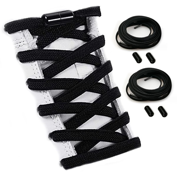2 Pairs Shoelaces Black Elastic No Tie Shoe Laces for