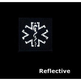 2PCS Reflective Medic Patches, EMT EMS Paramedic Medical Star of Life Embroidered Fabric Patches with Hook Loop Backing (Black-White)
