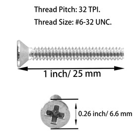 AUXBC 30 PCS #6-32 * 1" Countersunk Flat Head Machine Screws, Phillips Drive, 304 Stainless Steel, Full Thread, Coarse Thread
