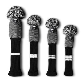 Black Dots Knit Woods Golf Head Covers, Set of 4, Fit for Driver Wood, Fairway Wood*2, Utilities, with Rotating Digital Labels