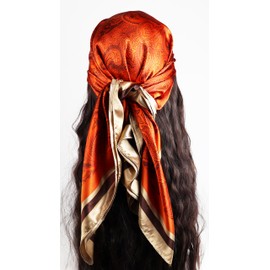 vabovin 35x35 Silk Head Scarf, Satin Square Curly Hair Scarf Neck Scarf, Headband Bandana for Black Women (Paisley Burnt Orange)