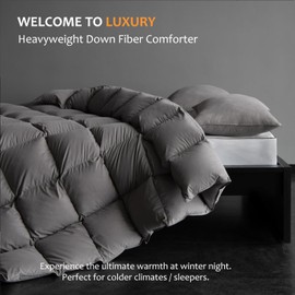 HYVIF Luxury Heavyweight Feathers Down Comforter Twin Size - 750 Fill Power Hotel-Style Thicker Winter Duvet Insert for Cold Weather/Sleepers, Fluffy and Warmth - Grey, Twin 68 X 90”