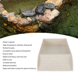 Reptile Tortoise Turtle Feeding Dish, Reptile Food Dish with Ramp and Basking Platform Turtle Food and Water Bowl Slip Resistant Also Fit for Bath Horned Frogs Lizards Amphibians (Granite Color)