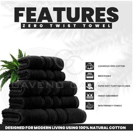 GC GAVENO CAVAILIA 550 GSM Hand Towels - Pack of 2 - Egyptian Cotton Towel - Highly Absorbent & Quick Dry Bathroom Towels Sets - Washable Spa Saloon Gym Towel, Black